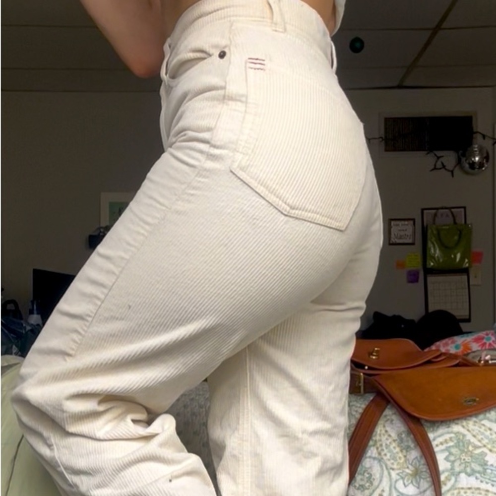 Beige Nordstrom straight leg pants with a curvy waist